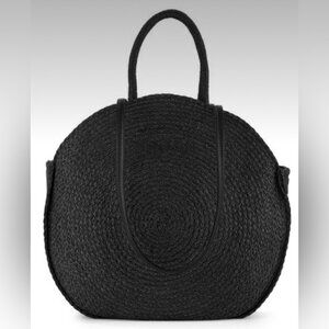 Straw Circle Tote Handbag - Dark Gray